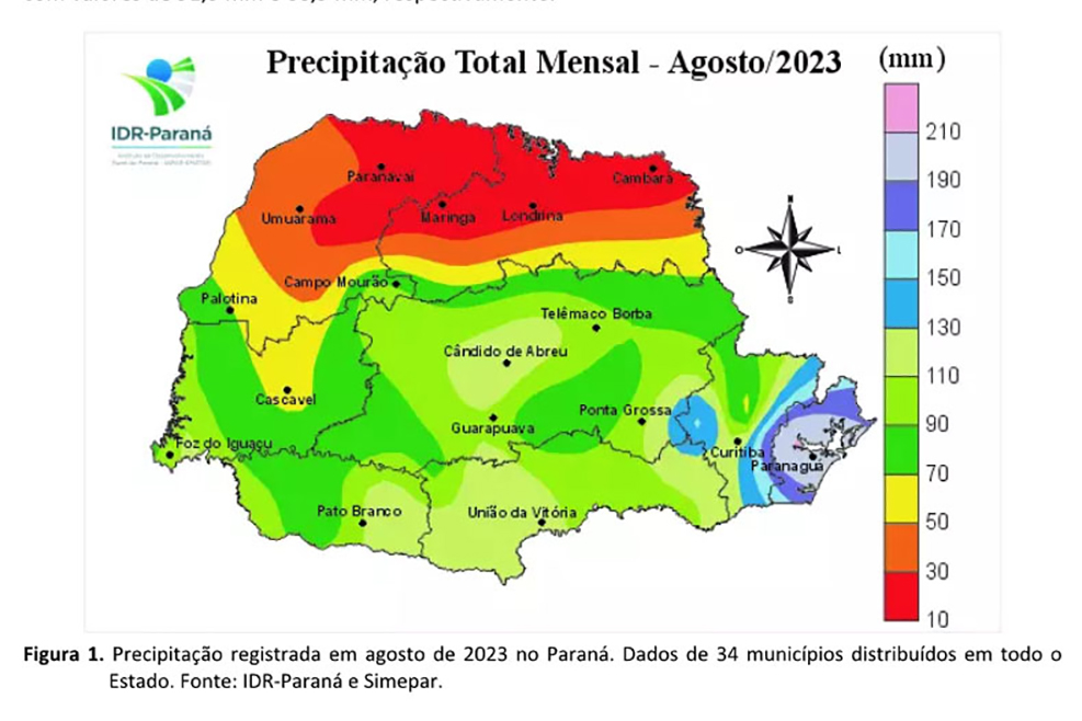 Boletim do IDR-PR mostra agosto "quente" e chuvas com distribuição irregular