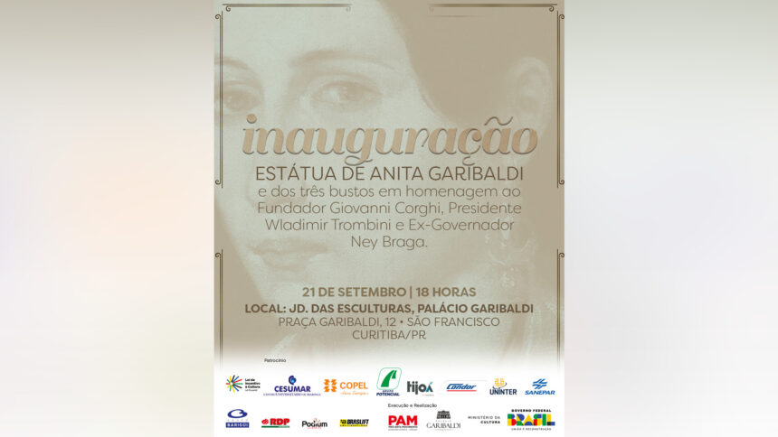 Palácio Garibaldi inaugura escultura de Anita Garibaldi