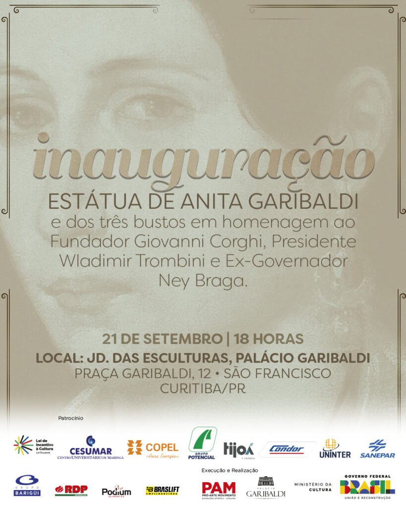 Palácio Garibaldi inaugura escultura de Anita Garibaldi