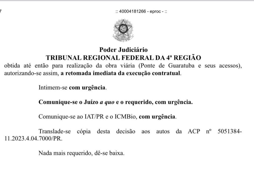 Justiça acata pedido do Estado e obras da Ponte de Guaratuba são liberadas