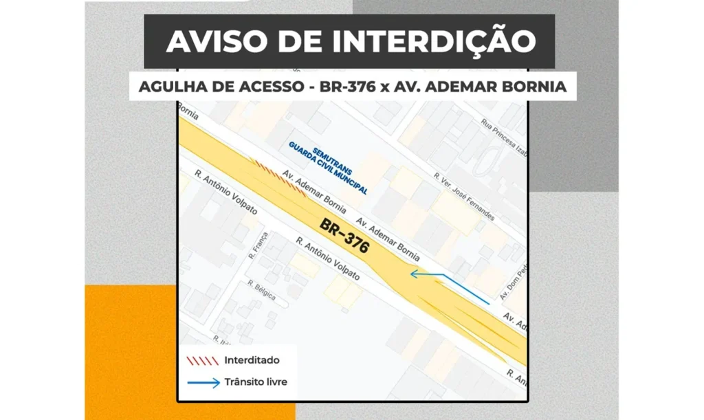 Aviso de interdição na BR376