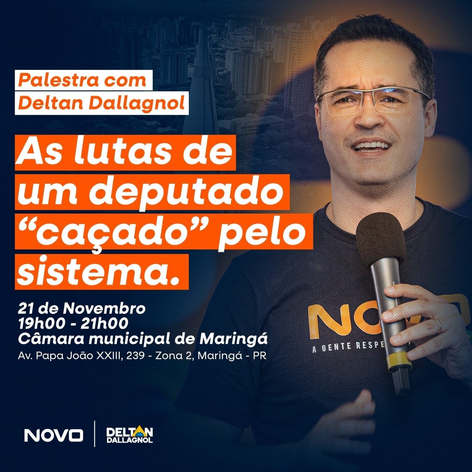 Palestra com Deltan Dallagnol dia 21 em Maringá