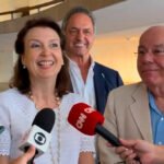 Deputada argentina eleita Diana Mondino, chanceler designada pelo presidente eleito Javier Milei e o ministro de Relações Exteriores, Mauro Vieira, do Brasil