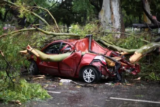 Chuva forte carro destruído na Argentina