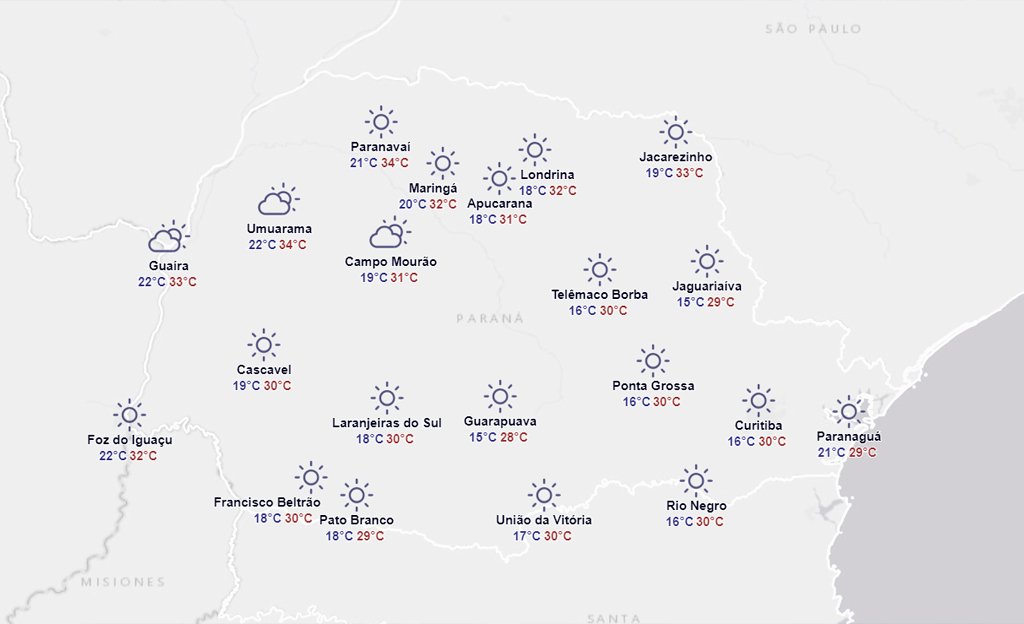 Mapa-com-as-temperaturas-no-Paraná-28-12-2023