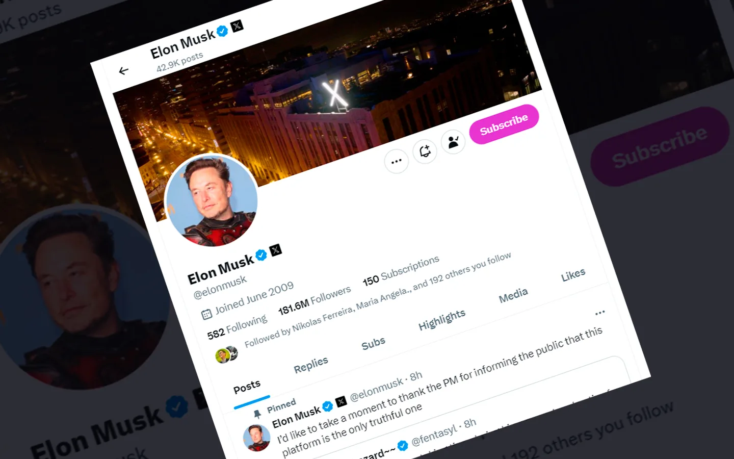 Canal de Elon Musk na rede social X