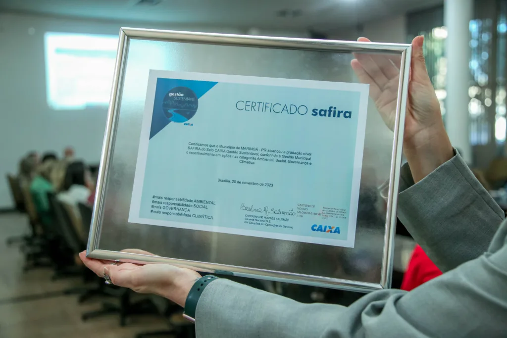 Prefeitura de Maringá recebe ‘Selo Safira de Gestão Sustentável’ da Caixa Econômica Federal