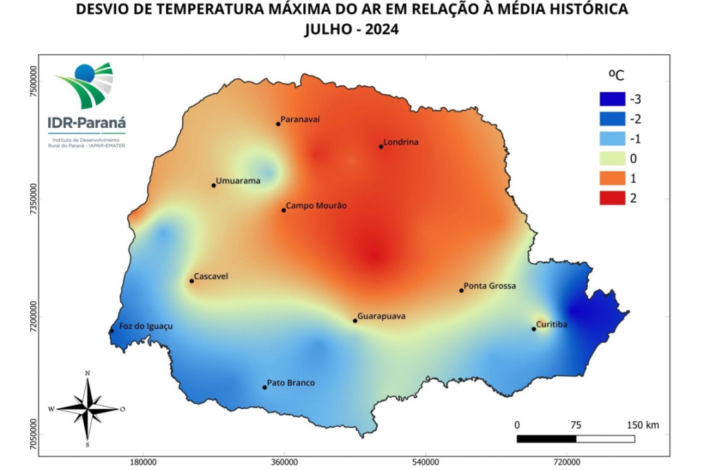 Paraná teve chuvas acima da média e temperatura máxima de 26,8 °C em julho, aponta boletim