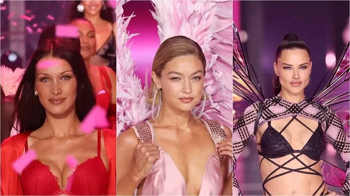 Desfile de moda da Victoria's Secret: Bella Hadid, Gigi Hadid e Adriana Lima estavam deslumbrantes na passarela.