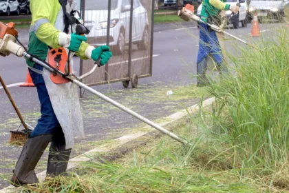 Roçada nos canteiros centrais