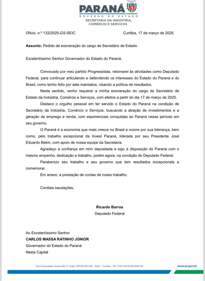 Ricardo Barros agradece confiança do governador Ratinho Jr e reassume mandato na Câmara 2 Ricardo Barros agradece confiança do governador Ratinho Jr e reassume mandato na Câmara