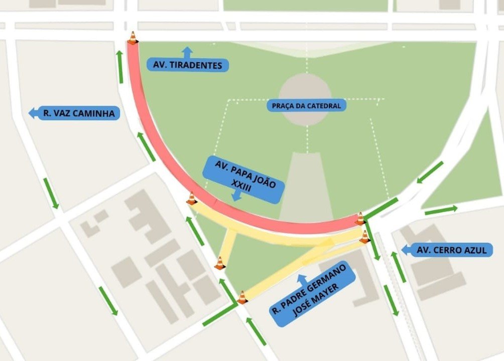 Vias do entorno da Praça da Catedral de Maringá PR