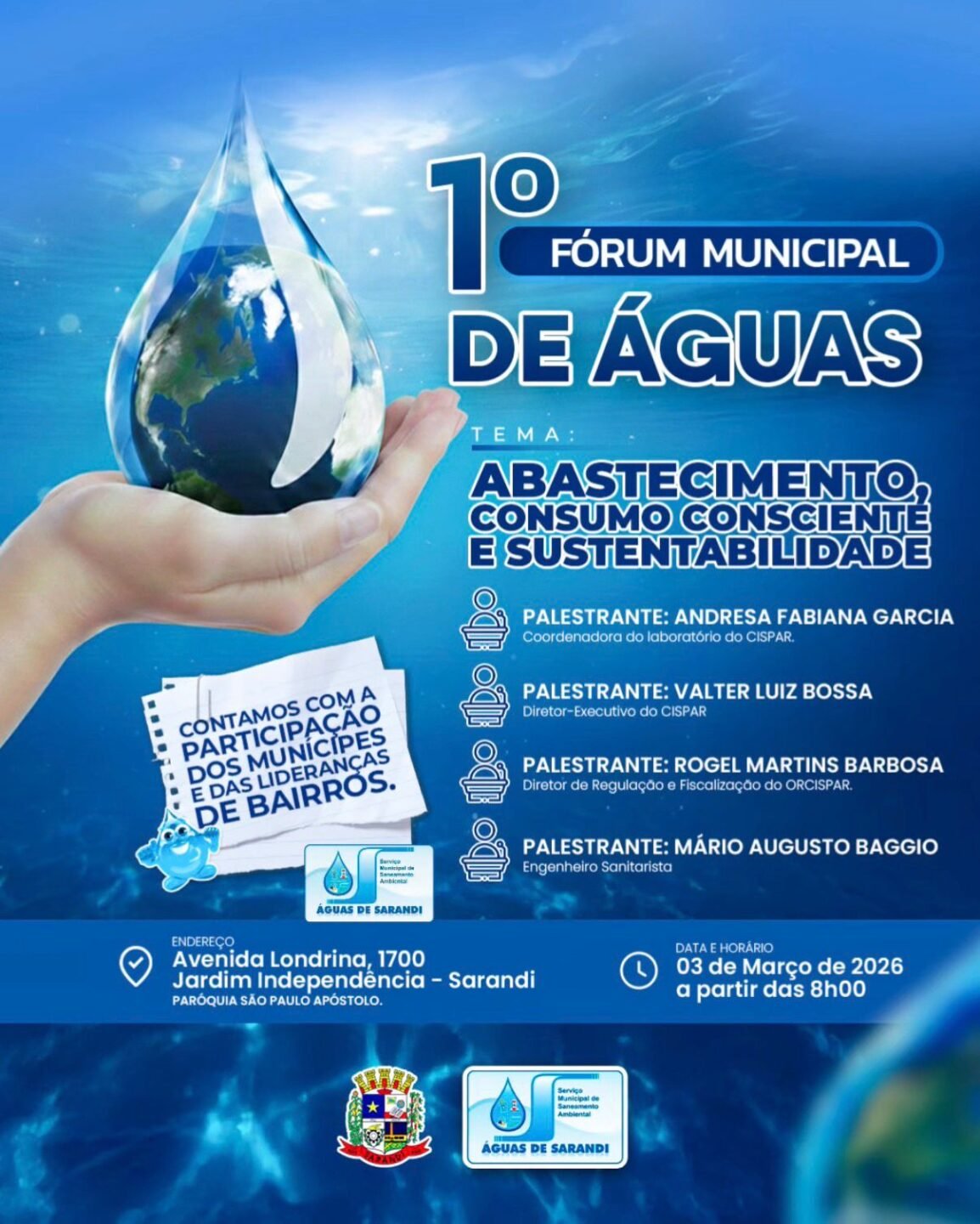 Águas de Sarandi promove 1º Fórum de Águas com foco em abastecimento e sustentabilidade