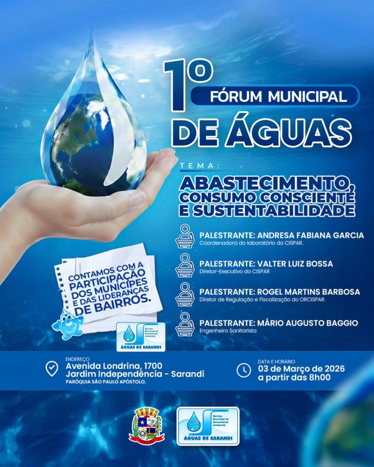 Águas de Sarandi promove 1º Fórum de Águas com foco em abastecimento e sustentabilidade