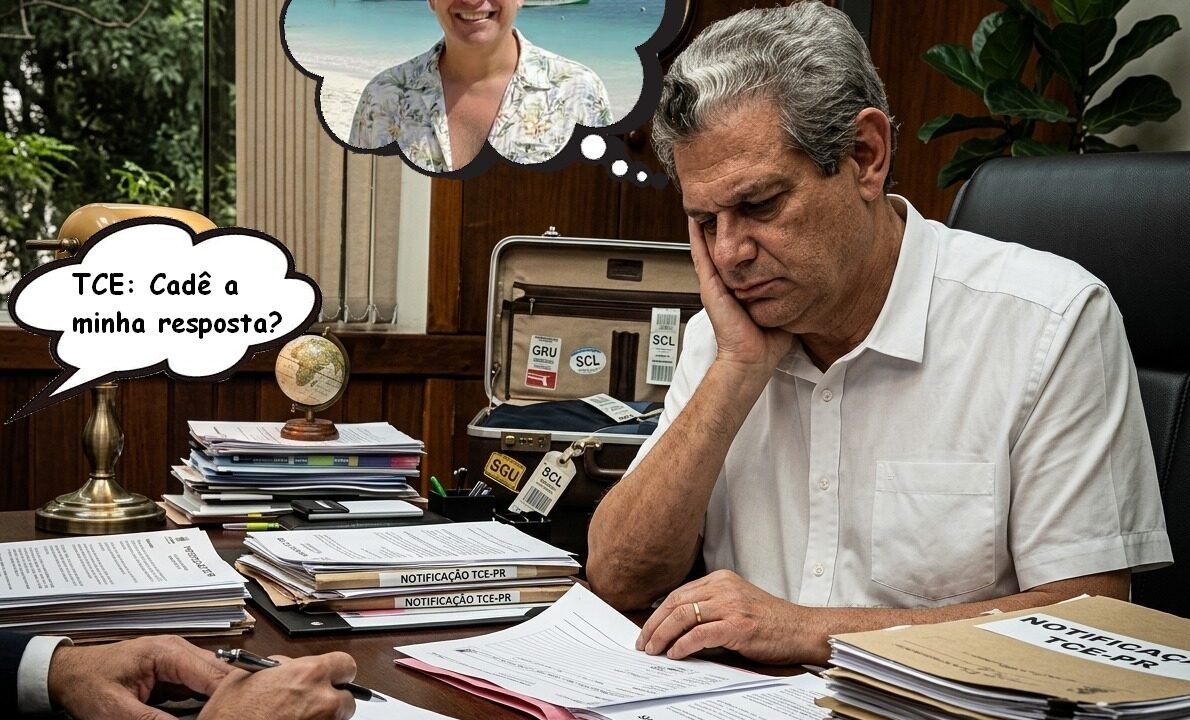 O prefeito de Maringá, Silvio Barros, parece ter uma rotina cada vez mais definida: a mala pronta, o destino marcado e a agenda de viagens sempre cheia. Foto ilustração gerada pela inteligência Artificial do Google Gemini.