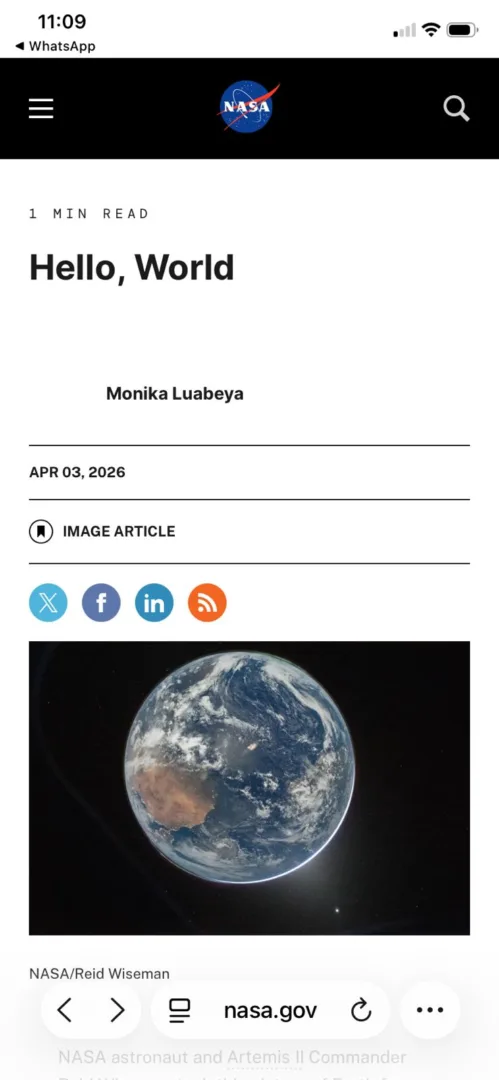 Missão Artemis 2 captura primeira imagem ao vivo da Terra a partir da cápsula Orion