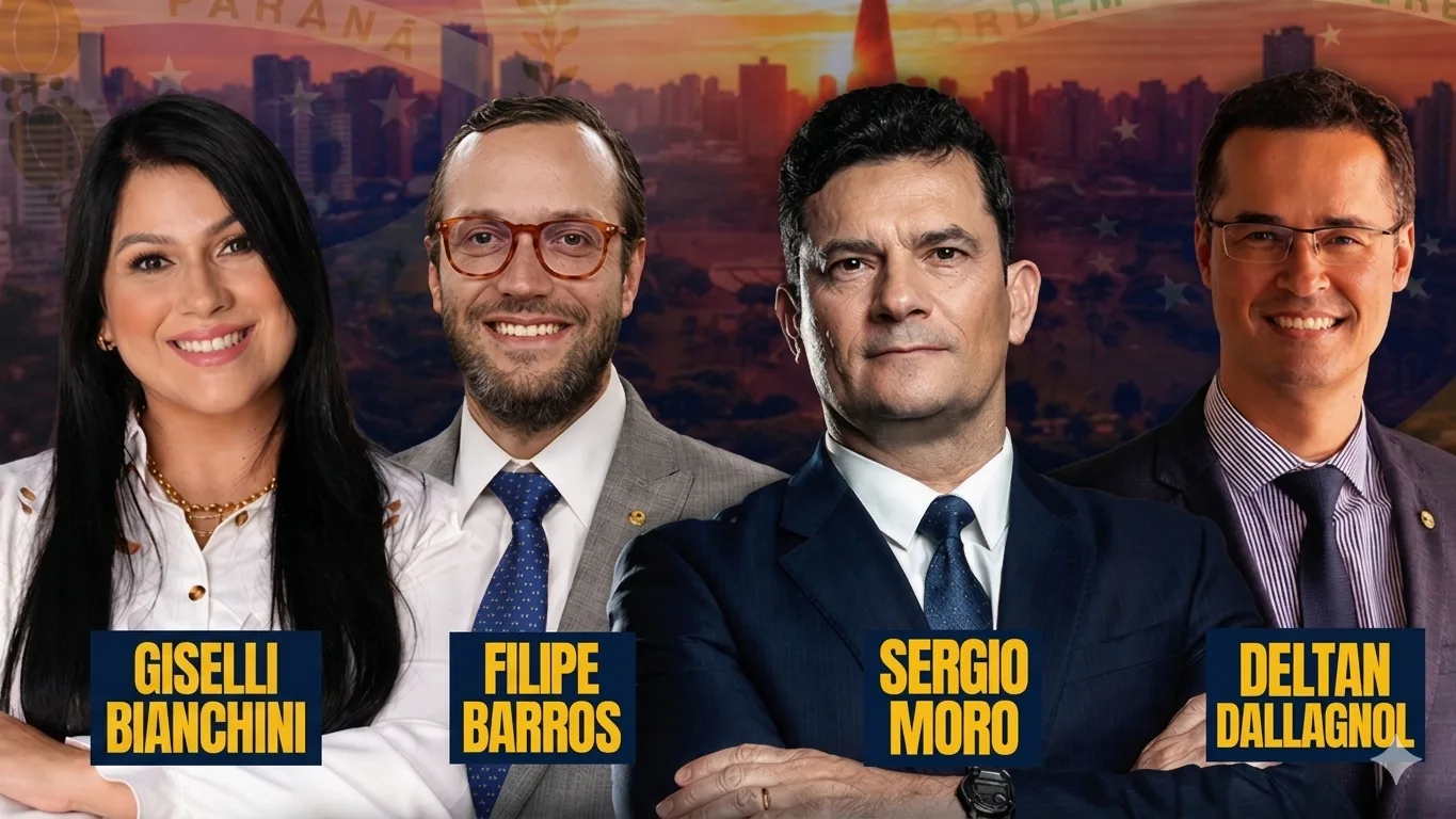 A vereadora Giselli Bianchini (PL), o senador Sergio Moro, do deputado federal Filipe Barros e o Deltan Dallagnol.