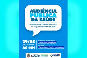 Secretaria Municipal de Saúde, convida toda a população para participar da Audiência Pública de Prestação de Contas referente ao 1º quadrimestre de 2026