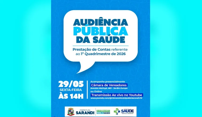 Secretaria Municipal de Saúde, convida toda a população para participar da Audiência Pública de Prestação de Contas referente ao 1º quadrimestre de 2026