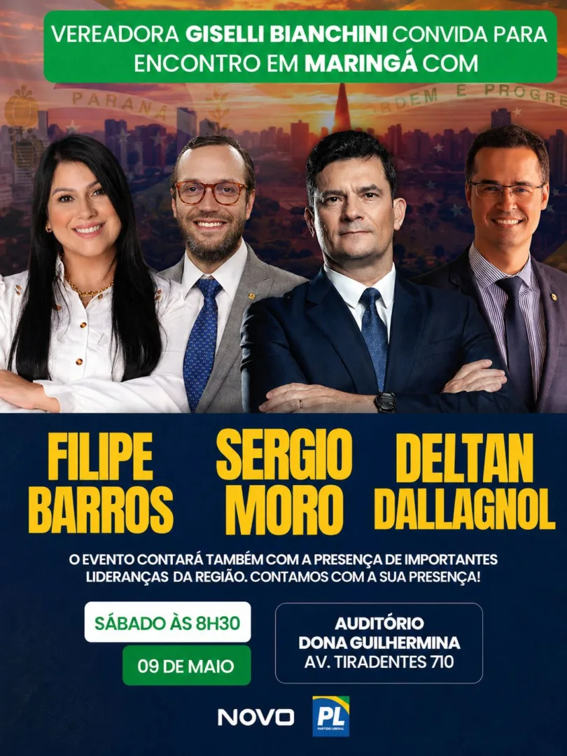 Giselli Bianchini promove encontro com Sergio Moro, Filipe Barros e Deltan Dallagnol em Maringá