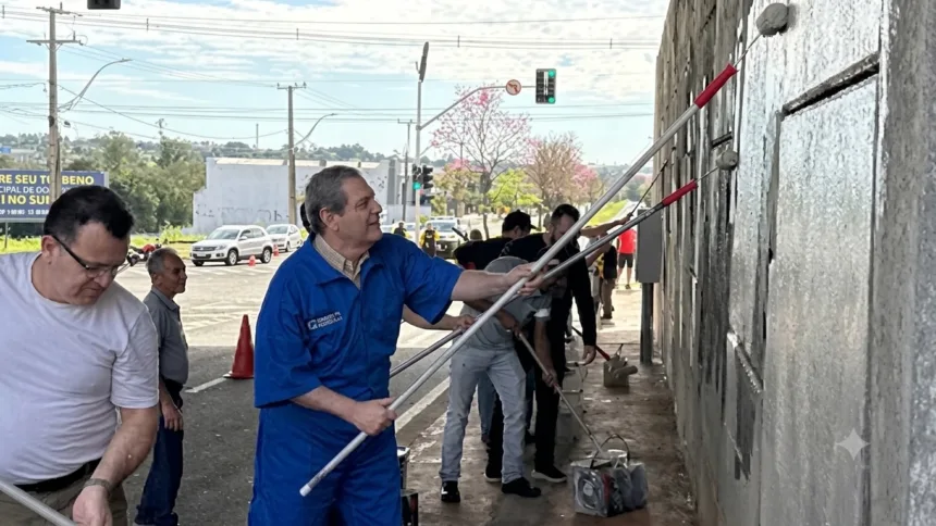 Silvio Barros mobiliza voluntários para repintar o Viaduto Pedro Taques após instalação de semáforos