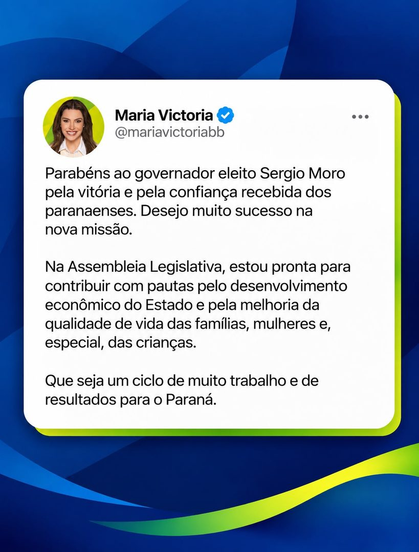 Maria Victoria parabeniza Sergio Moro e declara apoio a Flávio Bolsonaro no segundo turno