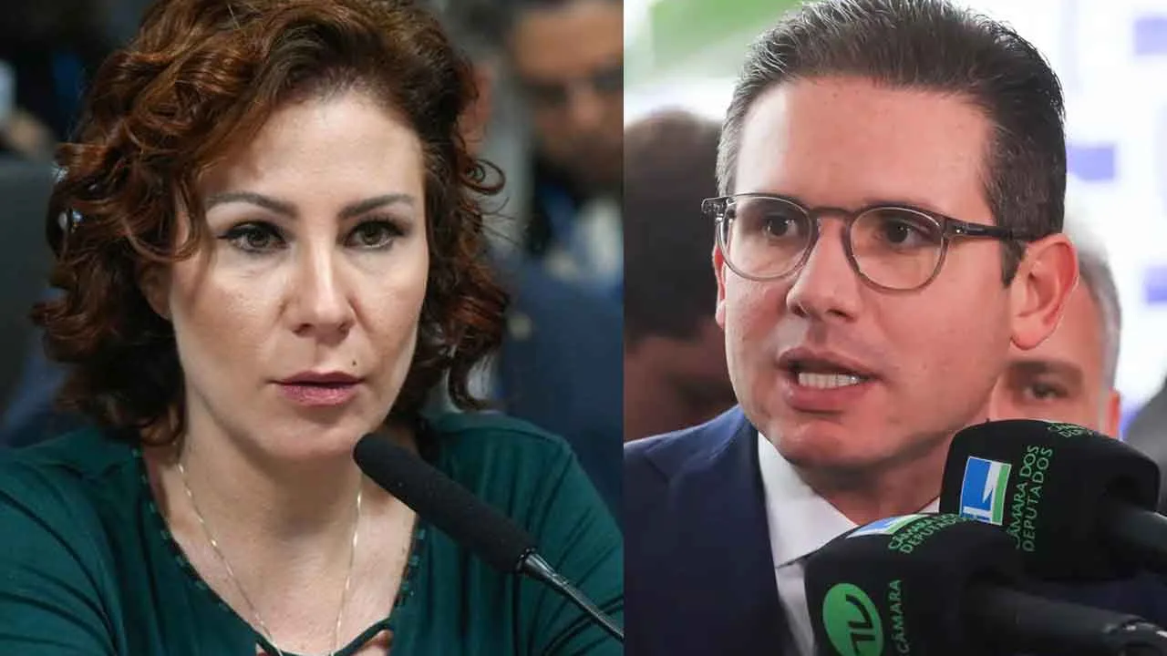 Deputada federal Carla Zambelli e o presidente da Câmara dos Deputados, Hugo Motta