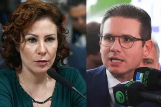 Deputada federal Carla Zambelli e o presidente da Câmara dos Deputados, Hugo Motta