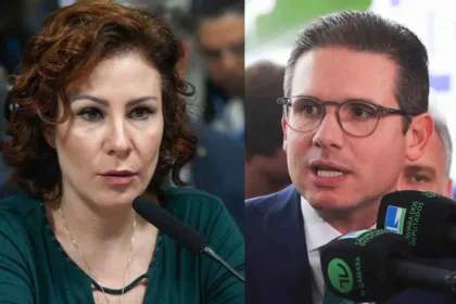 Deputada federal Carla Zambelli e o presidente da Câmara dos Deputados, Hugo Motta