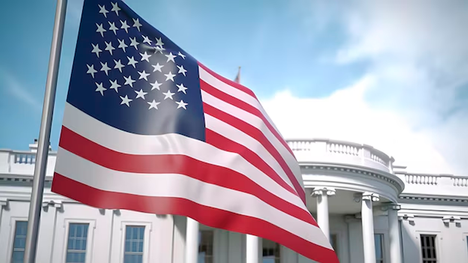 Uma bandeira tremula na frente da casa branca eua celebração do dia da independência