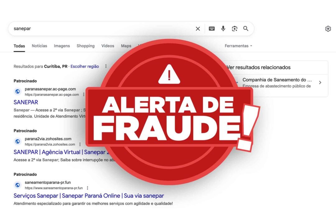 Sanepar alerta para golpes com o uso de sites falsos para pagamento da fatura