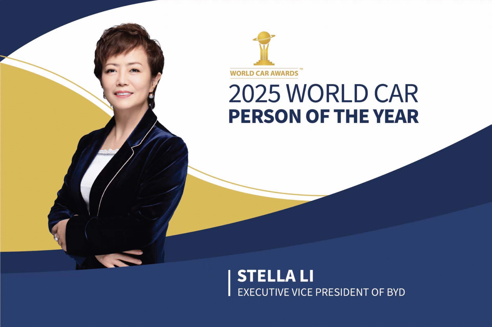 Stella Li, Vice-Presidente Executiva da BYD, eleita Personalidade Mundial do Ano no setor automotivo.