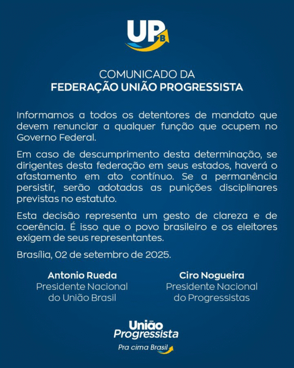 União Brasil e Progressistas deixam governo Lula e exigem saída de ministros